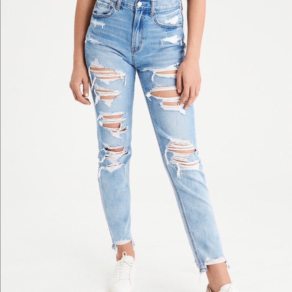 Distressed Light Wash Mom Jeans